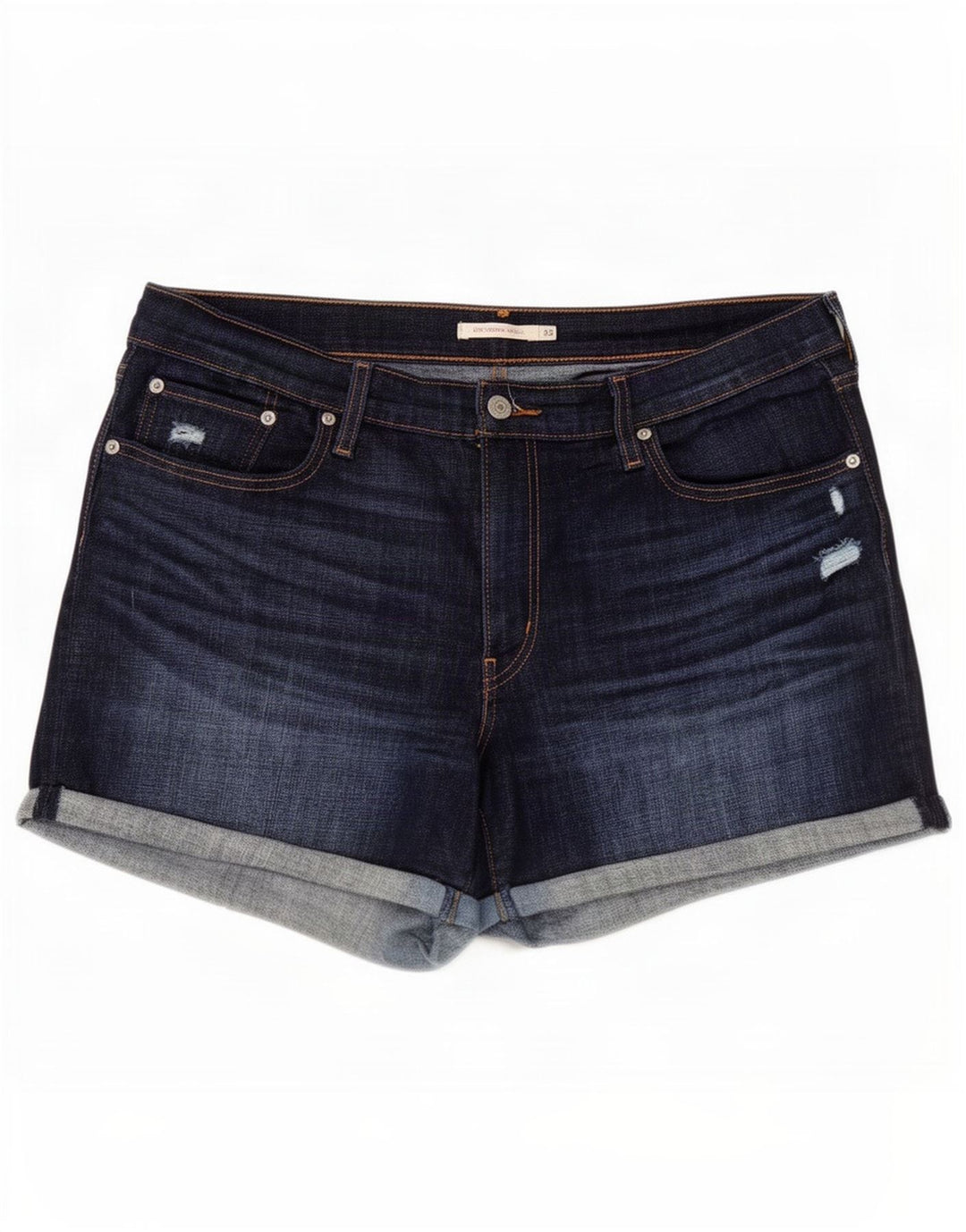 Shorts jeans feminino Levi's com cintura média desgastada W33 grande algodão azul marinho
