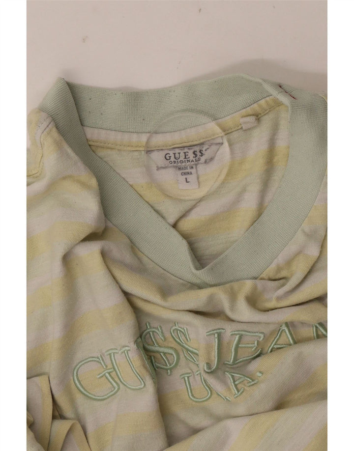 Guess Camiseta masculina gráfica grande listrada amarela