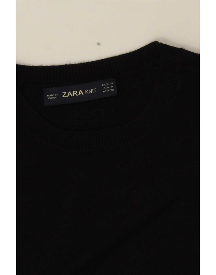 Suéter feminino Zara com gola redonda, Reino Unido 12 Médio Azul Marinho
