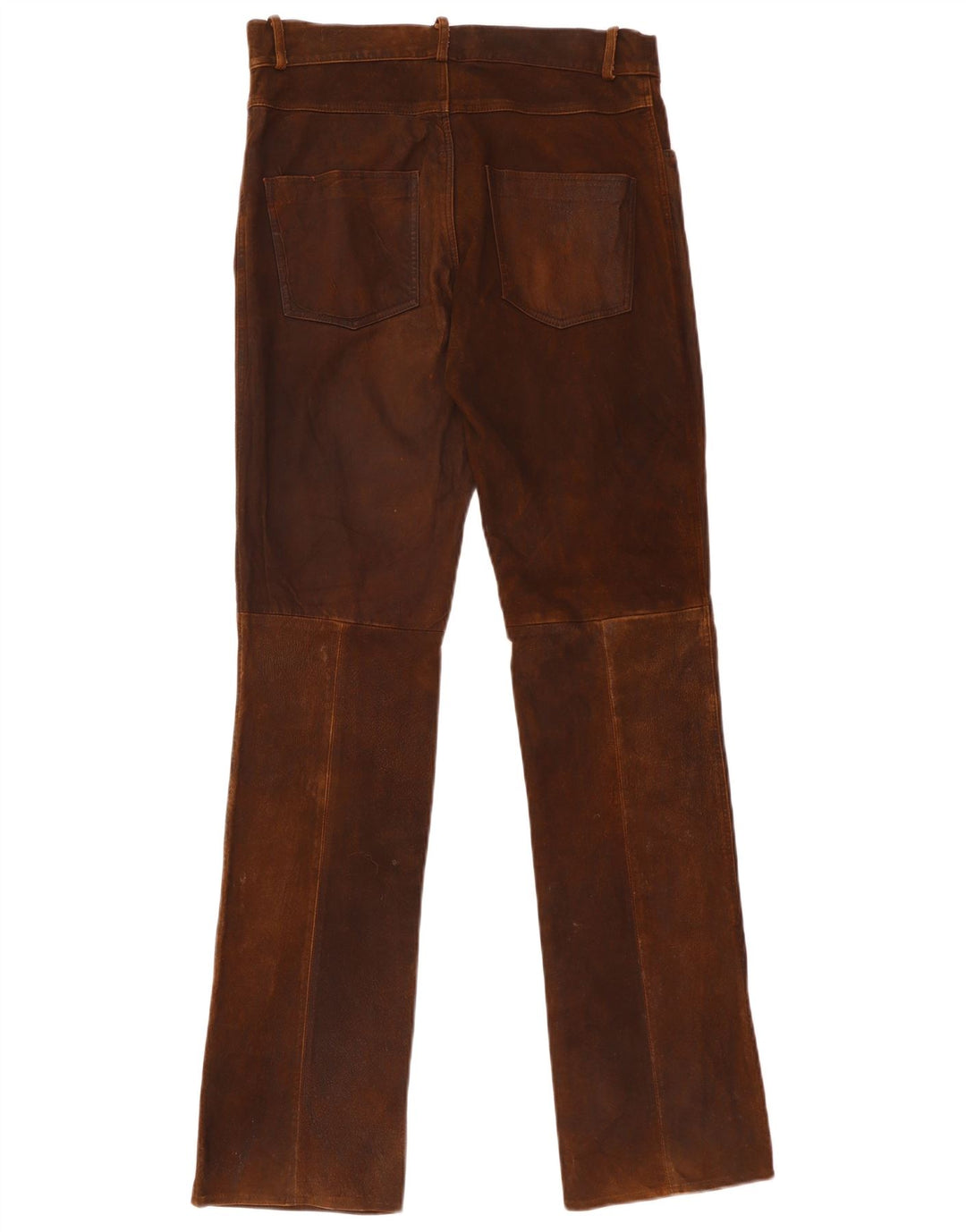 Calças de couro retas femininas vintage W30 L35 marrom