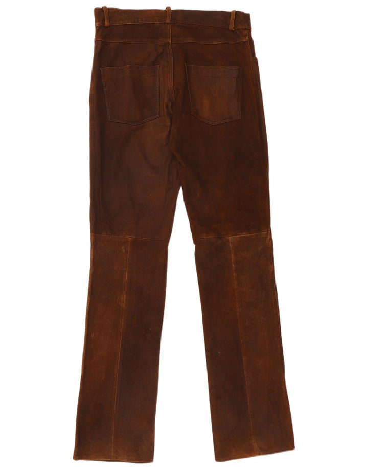 Calças de couro retas femininas vintage W30 L35 marrom