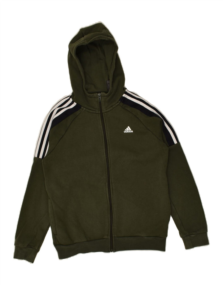 ADIDAS Boys Zip Hoodie Sweater 9-10 Years Khaki Cotton | Vintage Adidas | Thrift | Second-Hand Adidas | Used Clothing | Messina Hembry 
