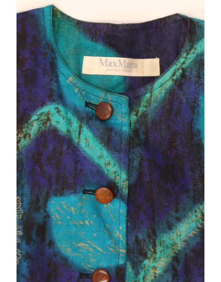 Jaqueta blazer feminina Max Mara manga 3/4 com 7 botões Reino Unido 14 azul médio floral