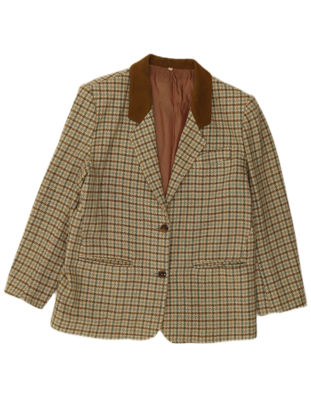 Jaqueta blazer feminina vintage com 2 botões IT 46 grande lã houndstooth verde