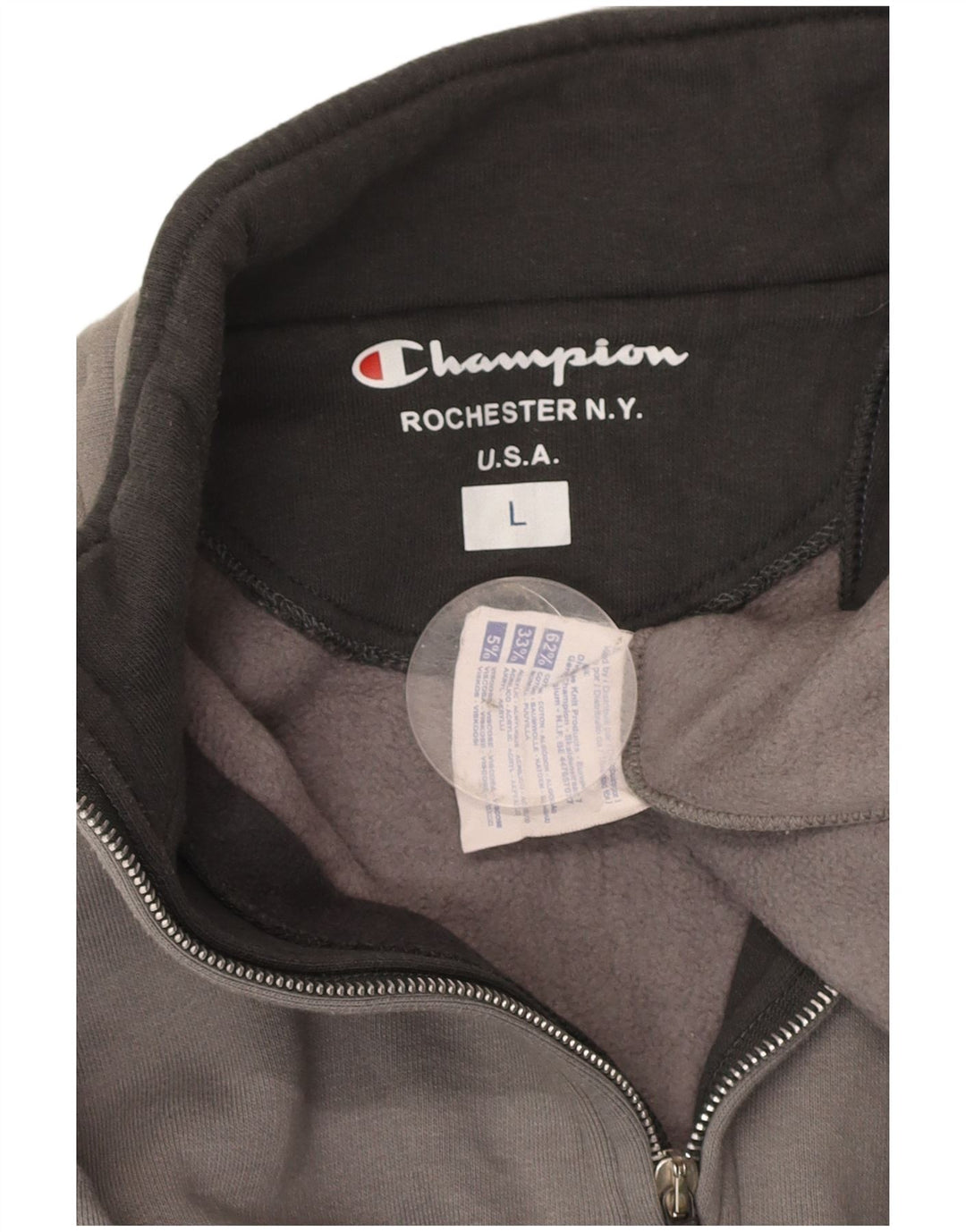 CHAMPION Suéter masculino com zíper e gola grande de algodão cinza