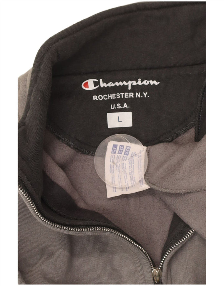 CHAMPION Suéter masculino com zíper e gola grande de algodão cinza