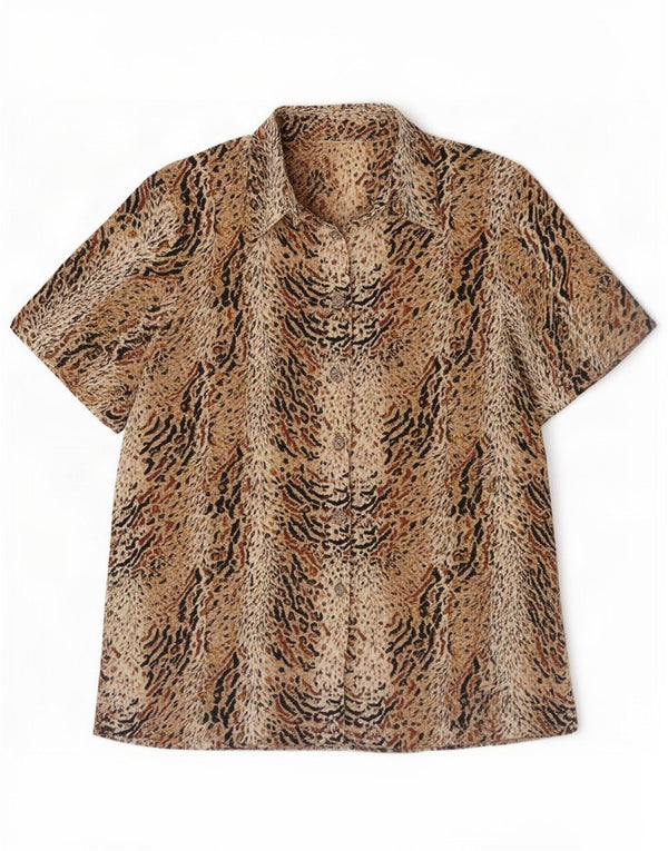 Blusa feminina vintage manga curta camisa média multicolorida estampa animal