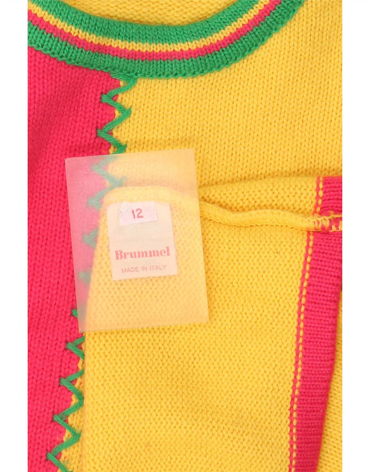 Suéter feminino Brummell com gola redonda UK 12 bloco colorido amarelo médio