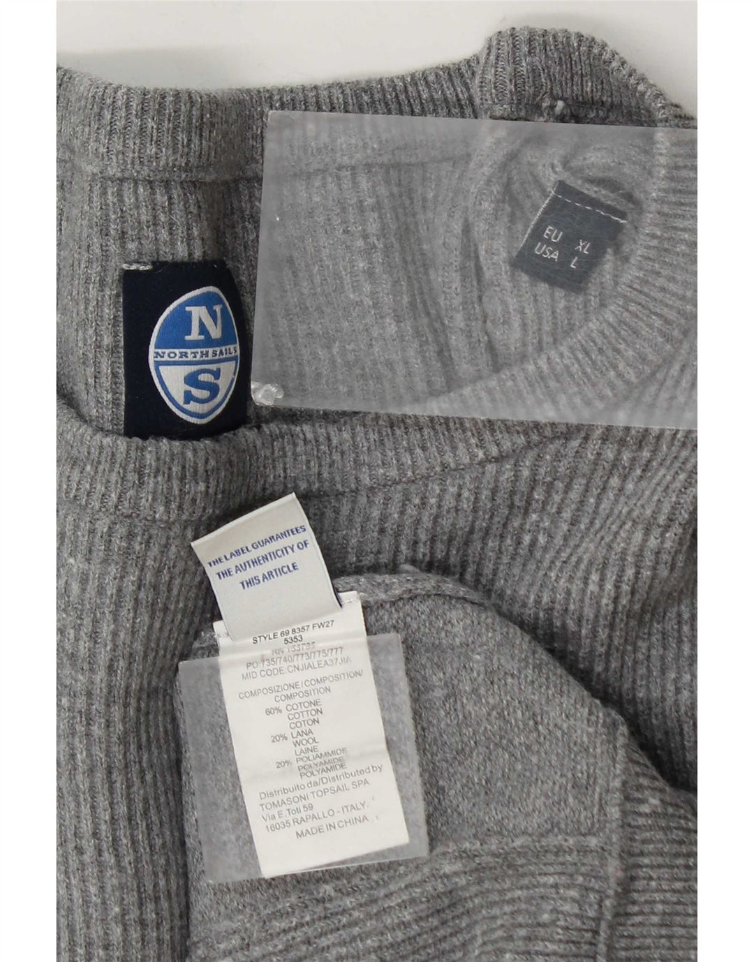 Suéter masculino North Sails com gola redonda XL algodão cinza