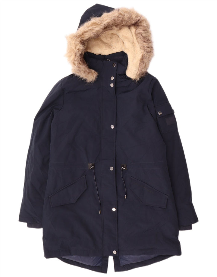 Jaqueta parka feminina Ralph Lauren com capuz Reino Unido 10 poliéster azul marinho pequeno