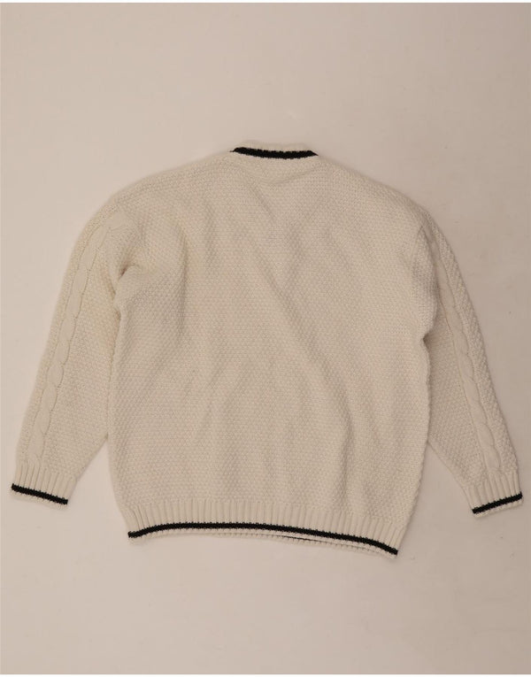 Suéter feminino vintage com decote em V UK 20/22 XL acrílico branco