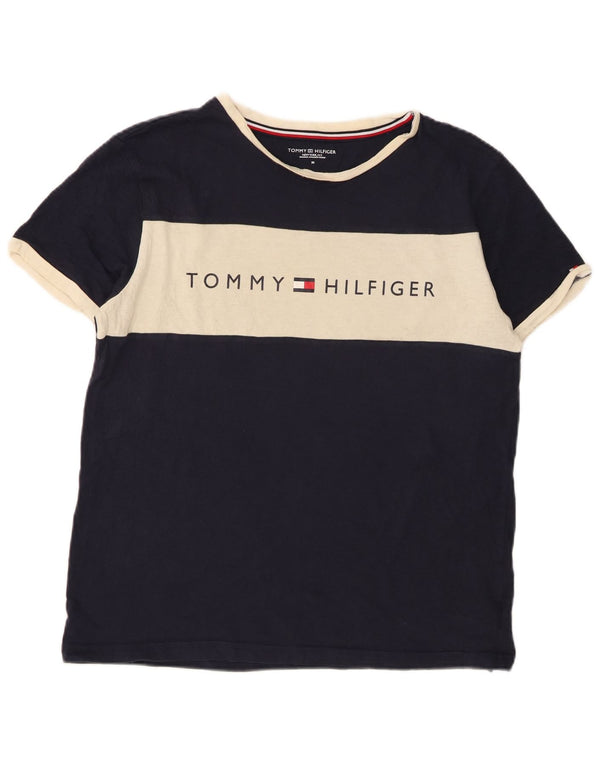Tommy Hilfiger Camiseta masculina gráfica Top médio azul marinho algodão colorblock