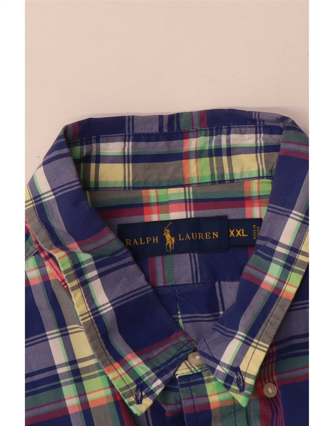 Ralph Lauren Camisa masculina de manga curta 2XL algodão xadrez azul