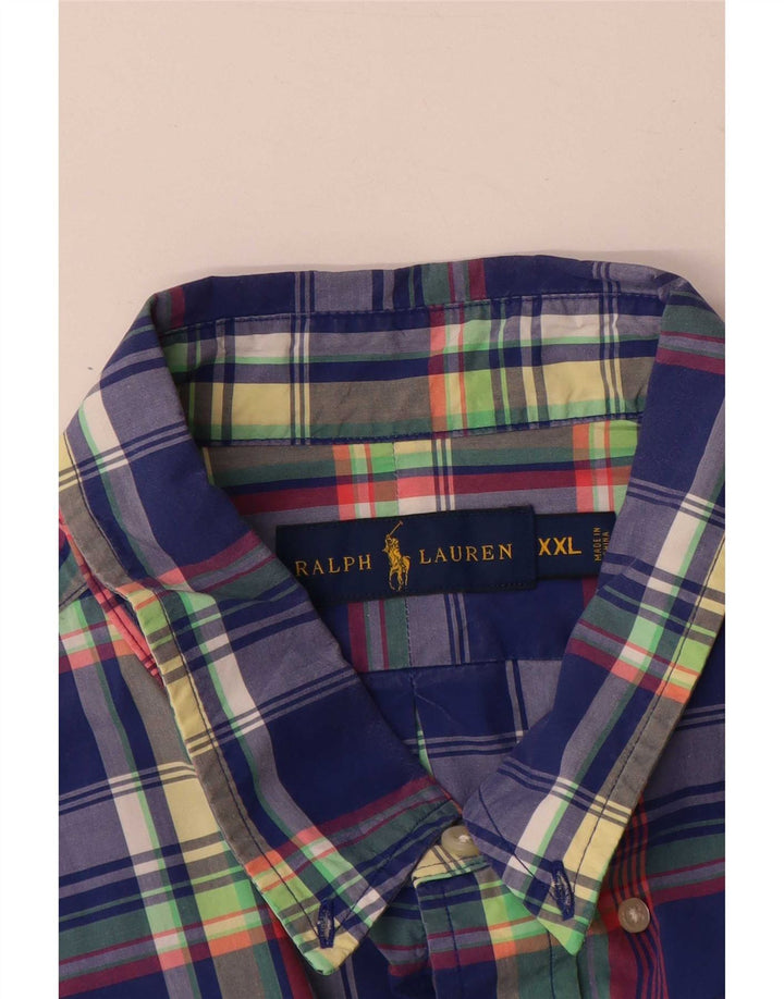 Ralph Lauren Camisa masculina de manga curta 2XL algodão xadrez azul