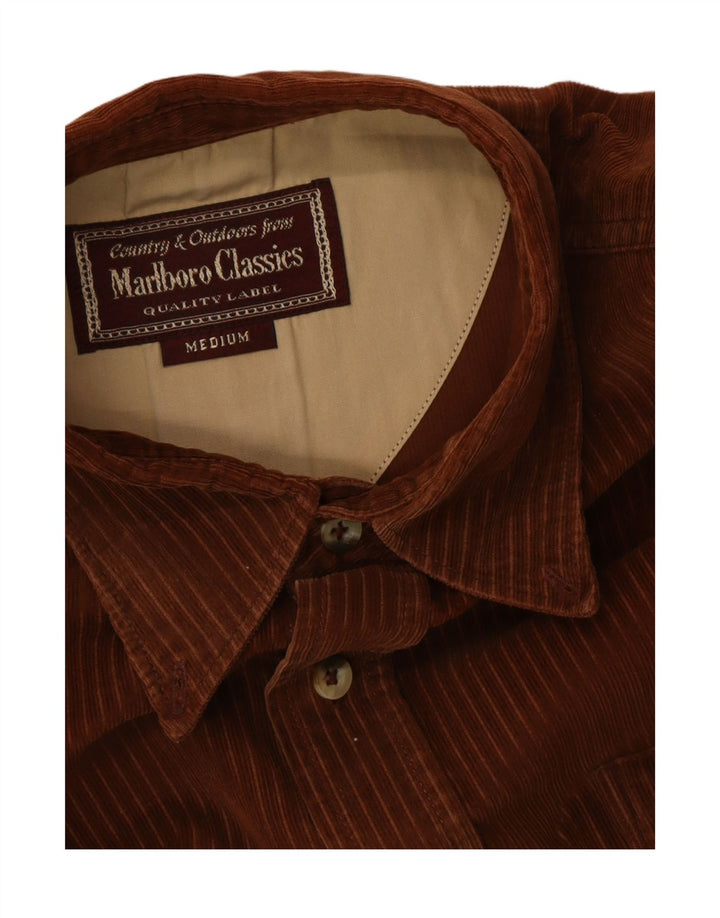Camisa masculina de veludo Marlboro Classics listrada marrom médio