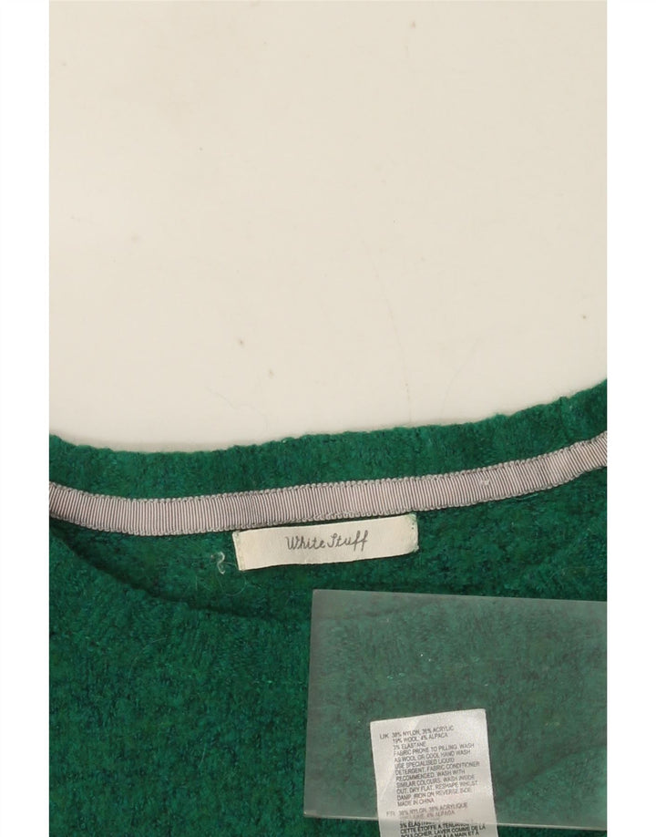 Suéter feminino com gola redonda White Stuff Reino Unido 16 grande nylon verde