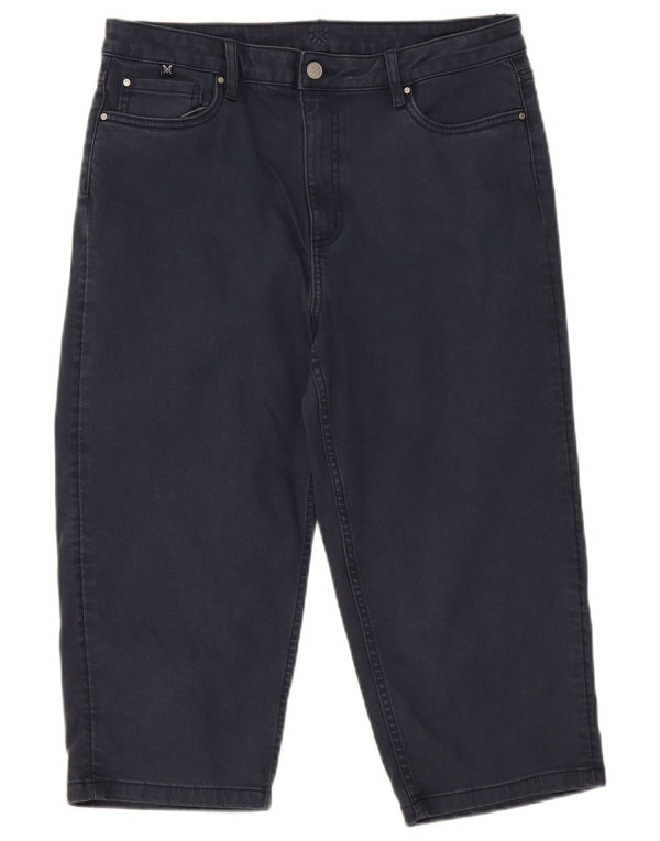 Calça Jeans Capri Feminina Cintura Alta Cintura Alta UK 14 Grande W32 L20 Azul Marinho