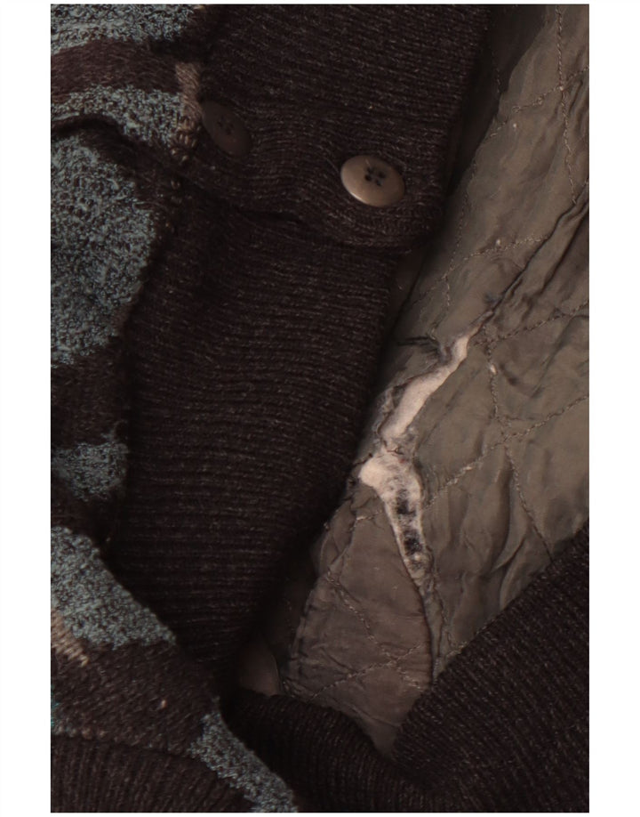 Jaqueta bomber masculina vintage UK 42 XL lã de alpaca geométrica multicolorida