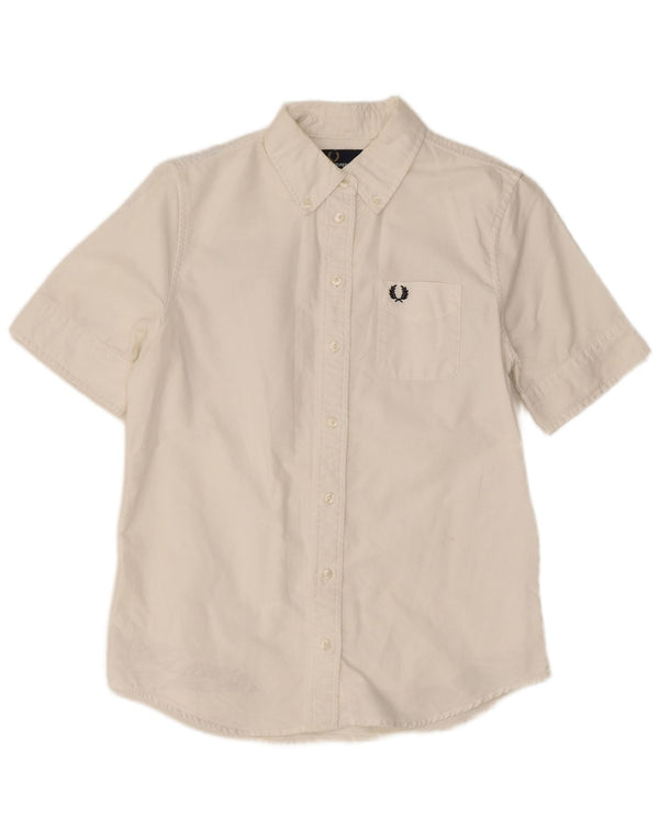 Camisa feminina de manga curta Fred Perry Reino Unido 8 algodão branco pequeno