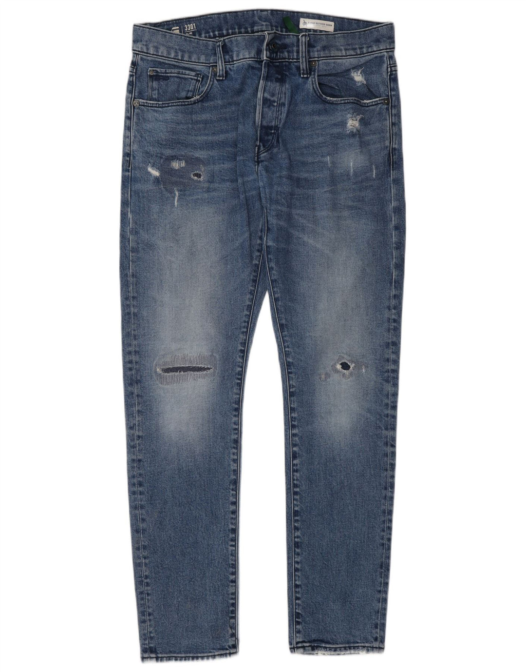 G-Star masculino 3301 jeans slim desgastado W33 L32 algodão azul