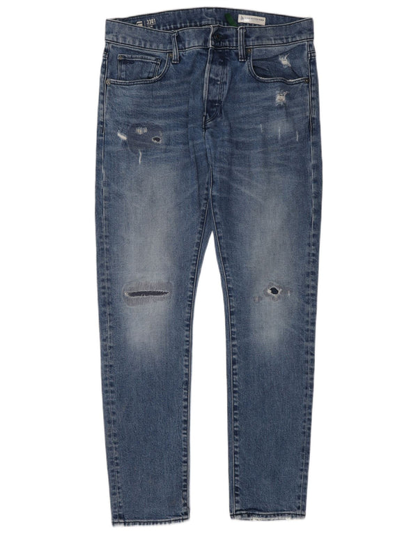 G-Star masculino 3301 jeans slim desgastado W33 L32 algodão azul