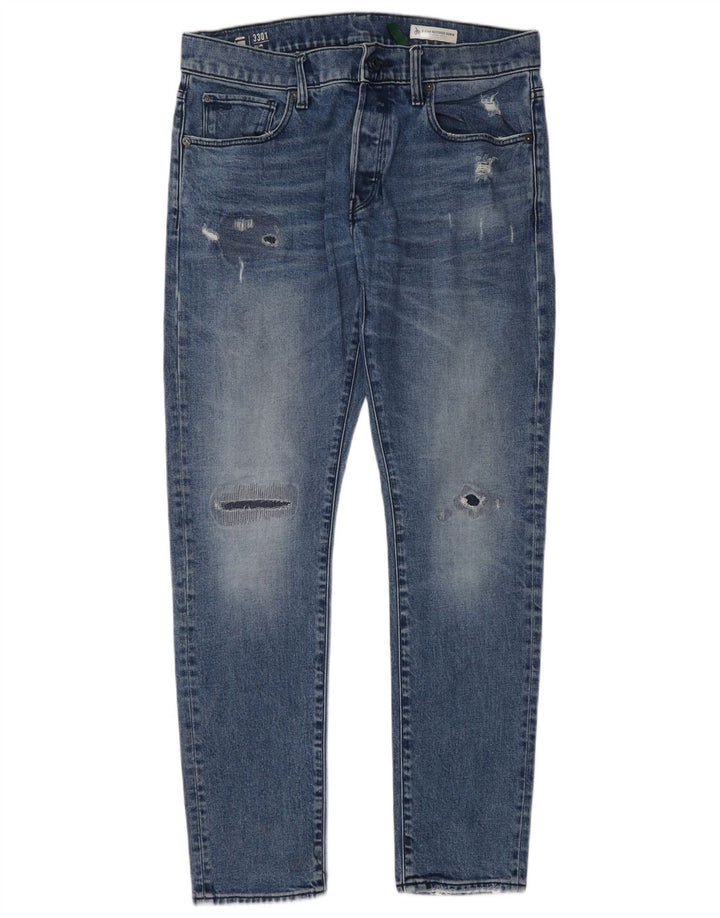 G-Star masculino 3301 jeans slim desgastado W33 L32 algodão azul