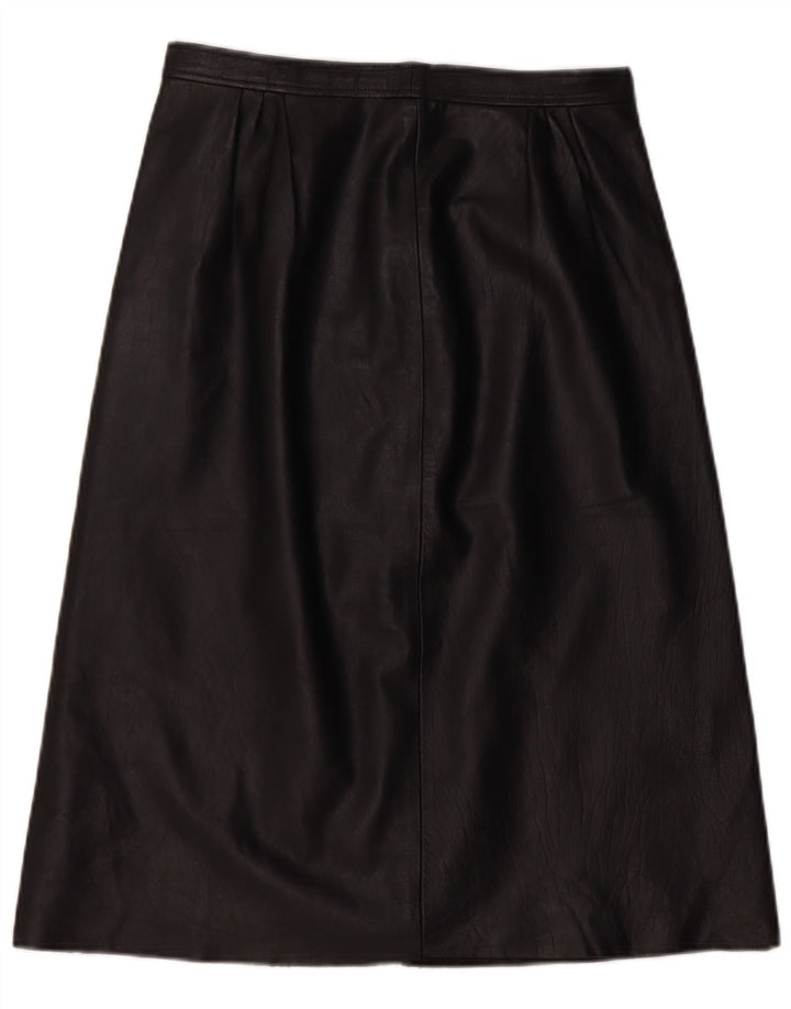 Saia de couro feminina vintage W28 média preta