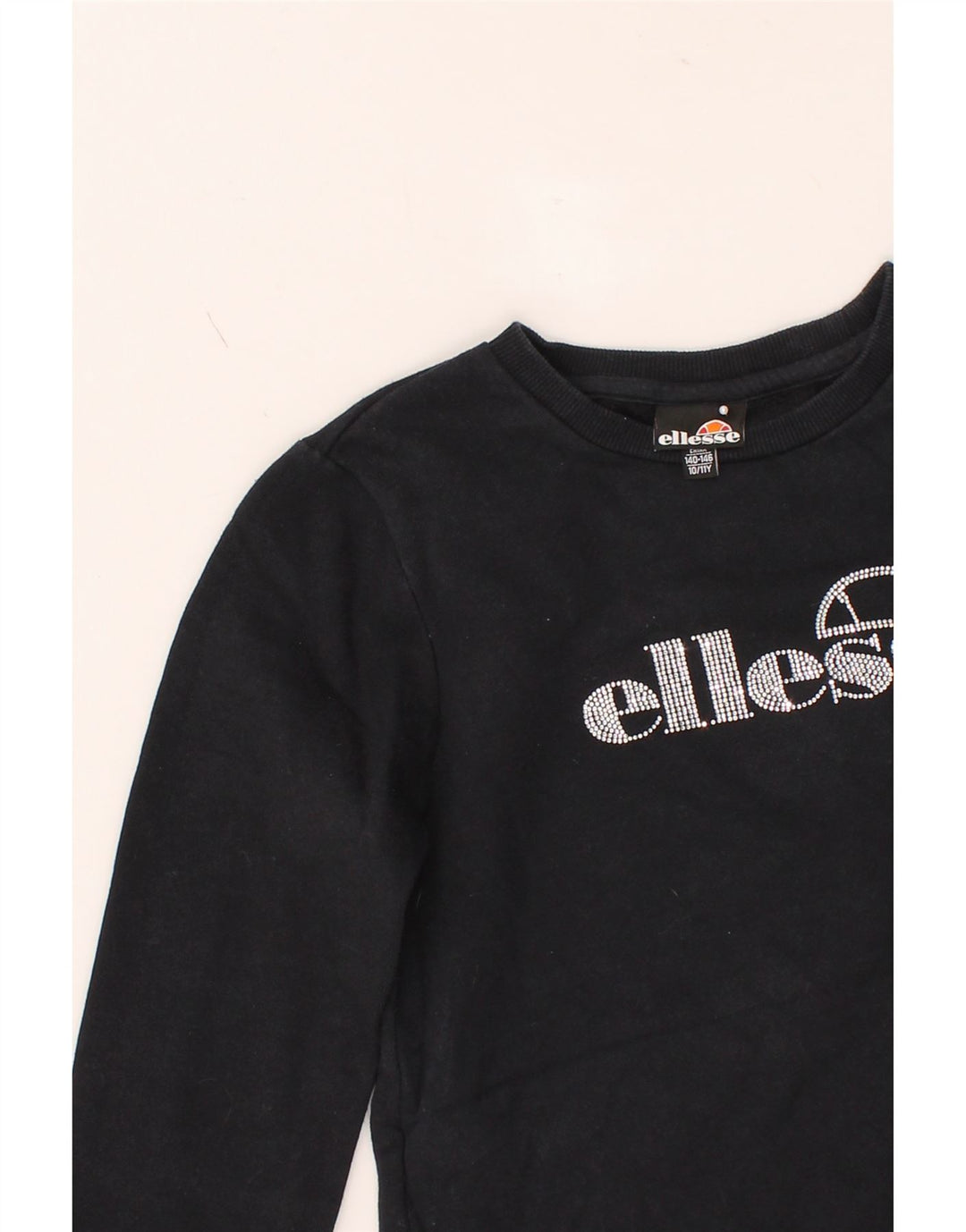 ELLESSE Girls Graphic Sweatshirt Jumper 10-11 Years Black Cotton Vintage Ellesse and Second-Hand Ellesse from Messina Hembry 