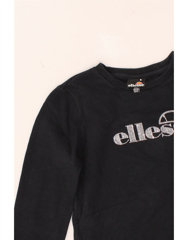 ELLESSE Girls Graphic Sweatshirt Jumper 10-11 Years Black Cotton Vintage Ellesse and Second-Hand Ellesse from Messina Hembry 