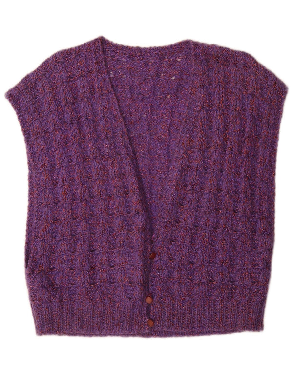 Colete de malha vintage feminino Reino Unido 14 grande roxo manchado