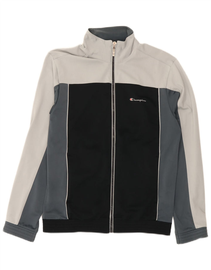 Jaqueta masculina de agasalho Champion cinza médio colorblock poliéster