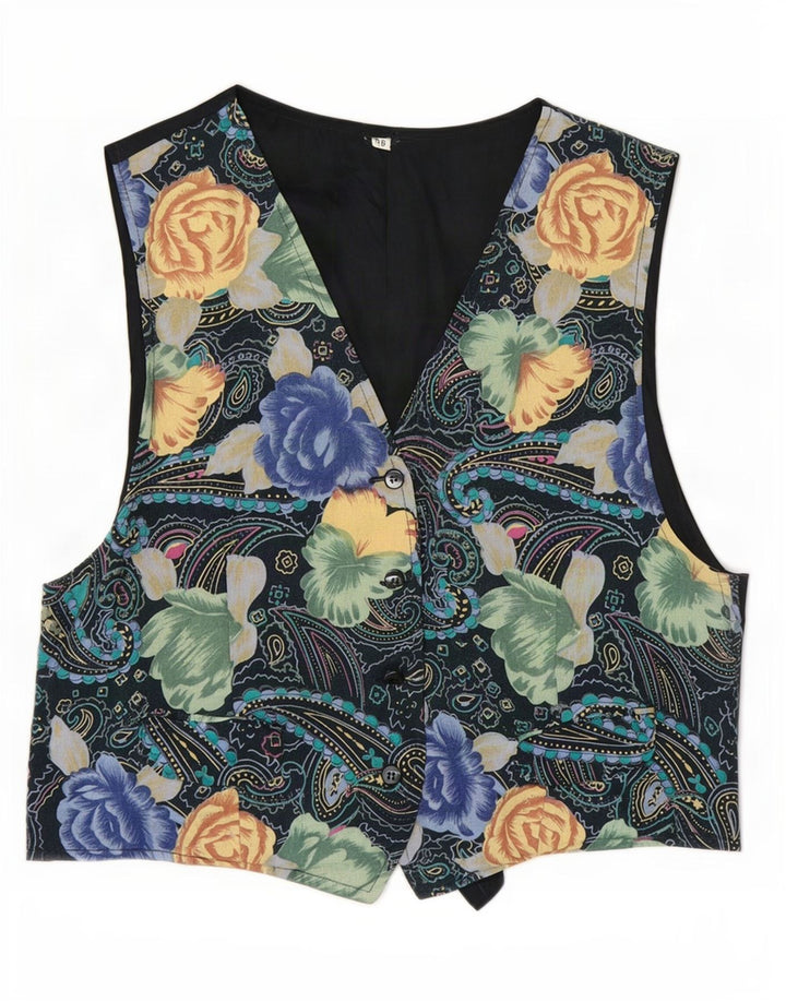 Colete feminino vintage IT 46 grande floral multicolorido