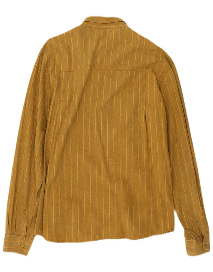 Camisa masculina vintage de algodão listrado amarelo médio