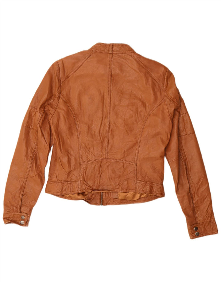 Jaqueta de couro vintage feminina UK 14 marrom médio