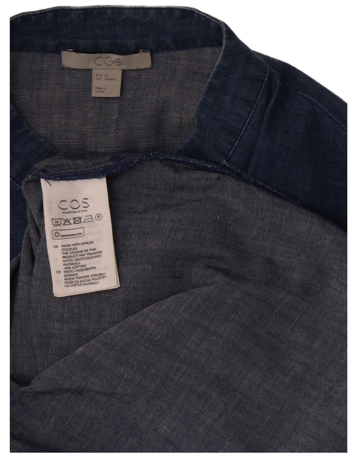 Cos feminino pulôver camisa vestido UE 36 pequeno algodão azul