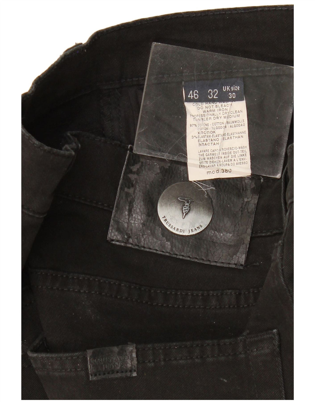 Jeans retos femininos Trussardi W30 L34 algodão preto