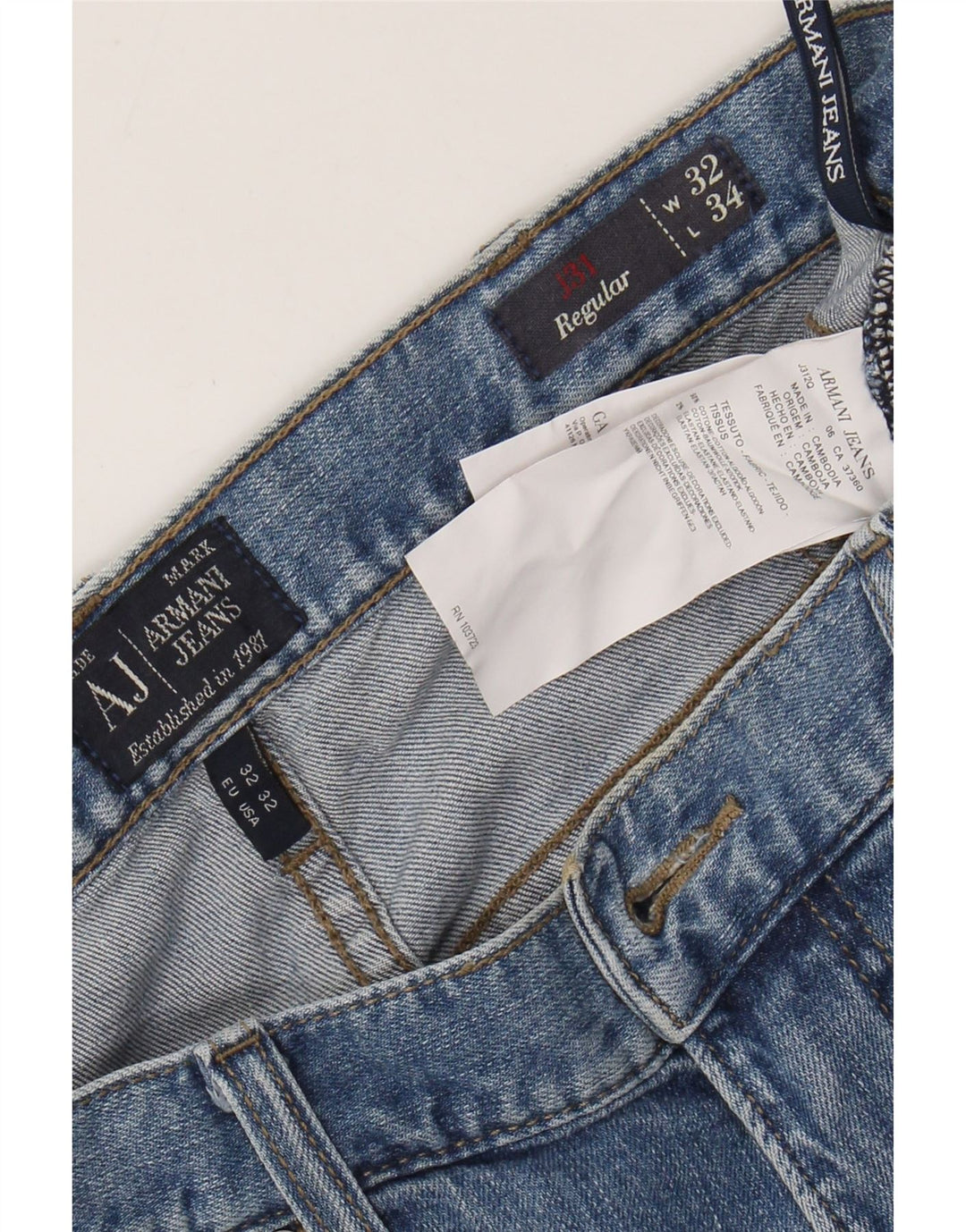 ARMANI Calça jeans reta masculina W32 L31 algodão azul
