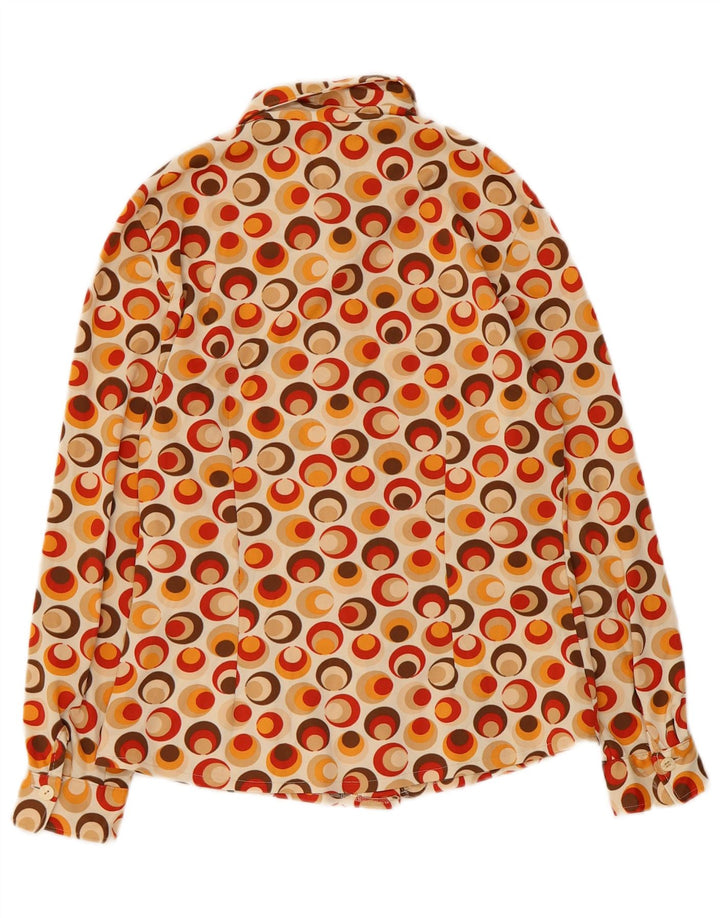 Blusa feminina vintage UK 10 pequena poliamida geométrica multicolorida