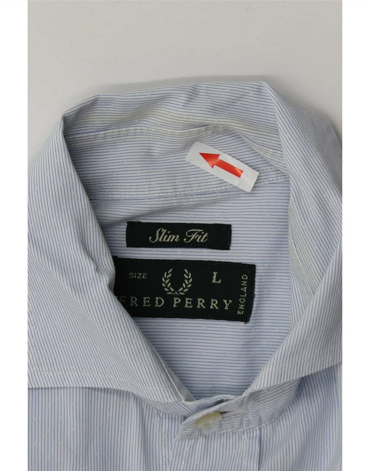 Fred Perry Camisa masculina slim fit grande algodão listrado azul