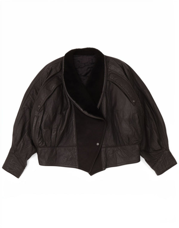 Jaqueta de couro feminina vintage UK 14 grande preta