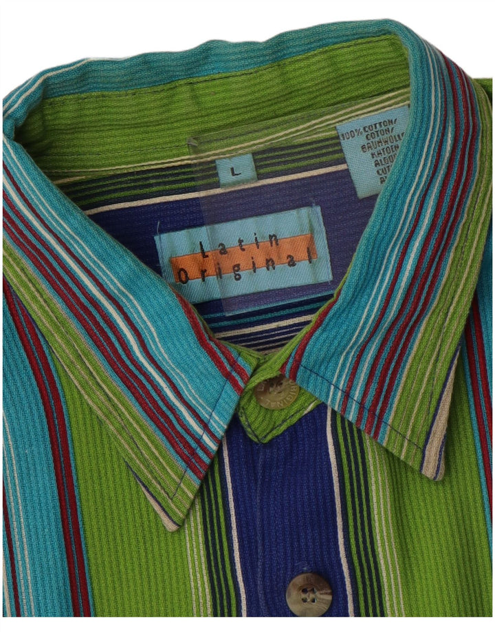 Camisa masculina VINTAGE de manga curta grande algodão listrado multicolorido