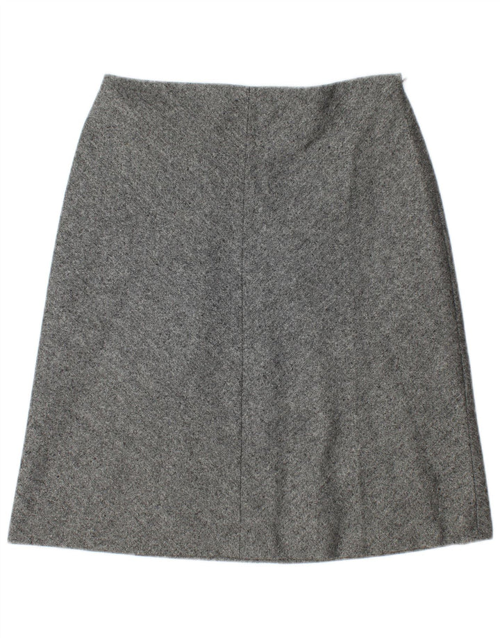 Saia feminina Marks & Spencer em linha A Reino Unido 12 médio W30 cinza manchado de lã nova