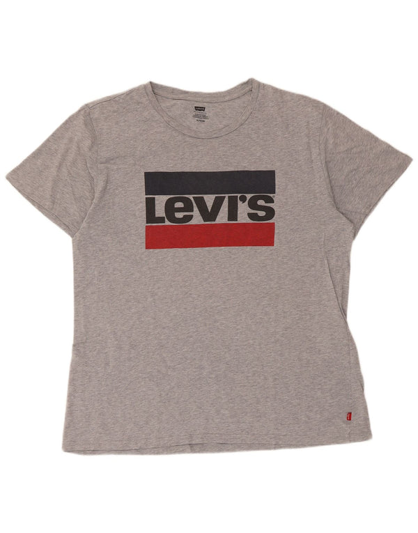 Camiseta gráfica masculina Levi's Top XL algodão manchado cinza
