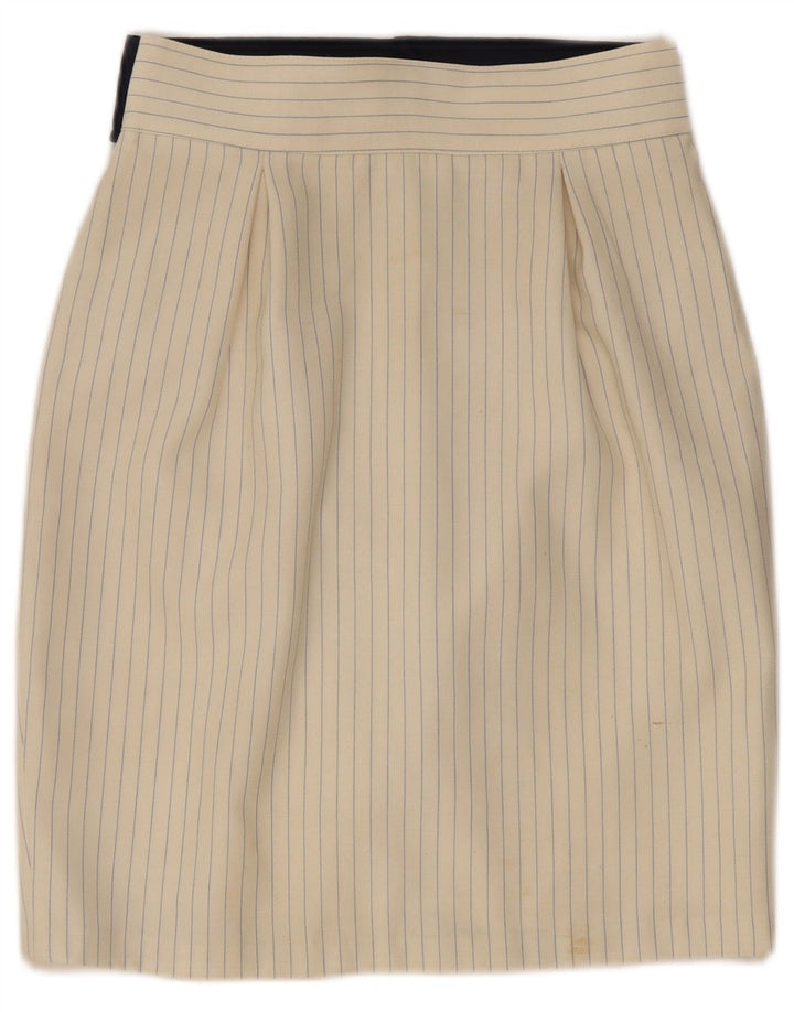 Saia lápis feminina vintage IT 44 médio W30 risca de giz bege