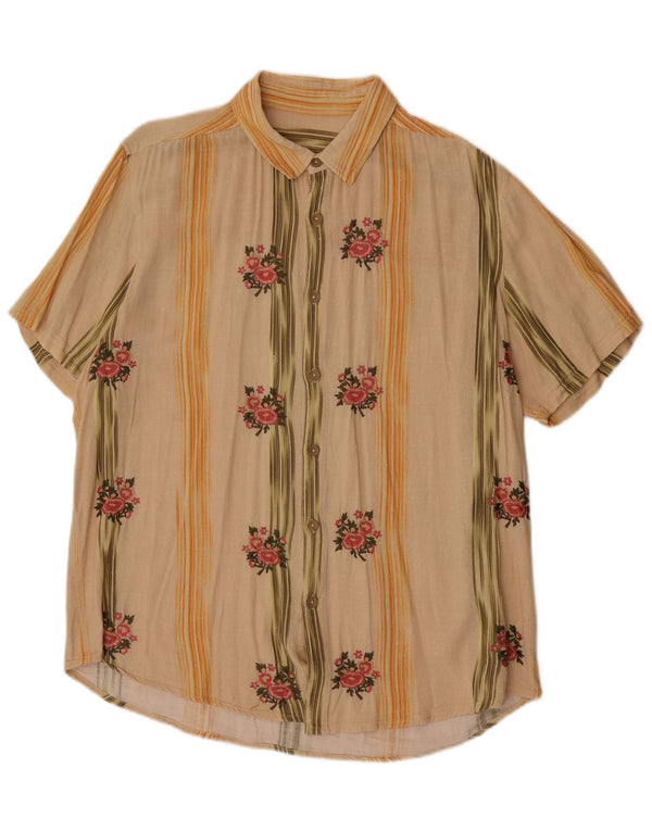 Camisa masculina vintage de manga curta grande bege floral