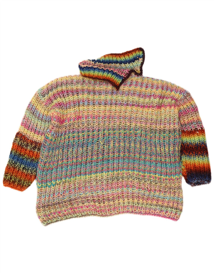 Suéter feminino VINTAGE com gola redonda Reino Unido 14 grande multicolorido
