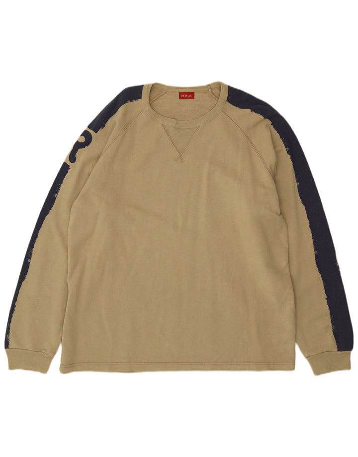 Moletom masculino REPLAY Jumper XL cáqui colorblock algodão