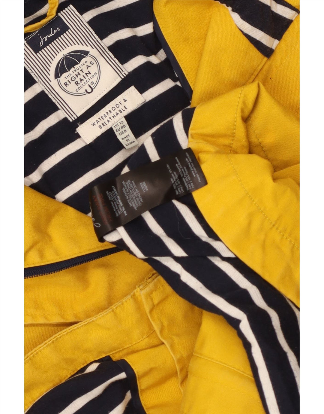 Jaqueta de chuva feminina com capuz Joules UK 12 algodão amarelo médio