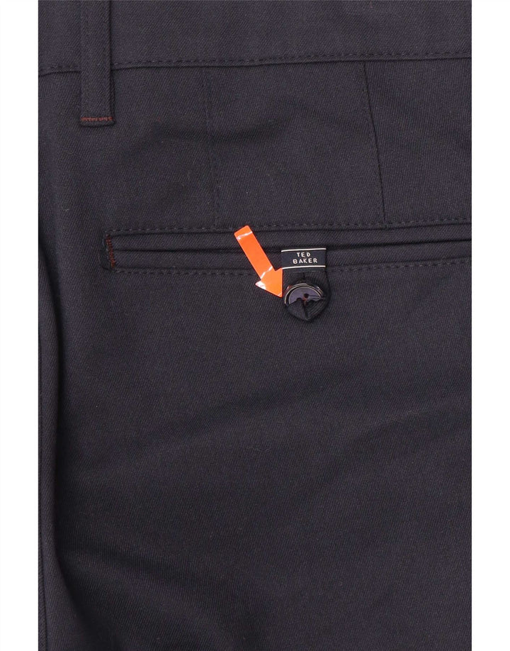 Calça masculina de terno reto Ted Baker W32 L30 poliéster azul marinho