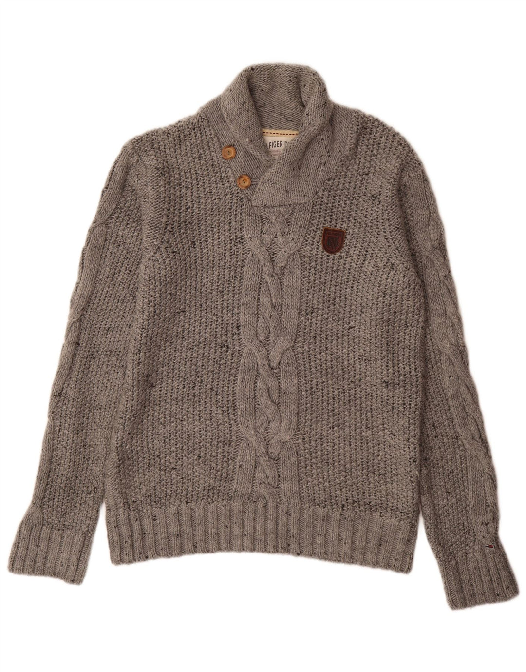Suéter masculino Tommy Hilfiger com gola xale e acrílico cinza médio